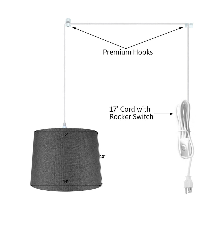 14"w 1-Light Plug-In Swag Pendant Lamp Granite Gray