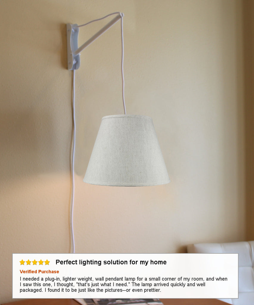 MAST Plug-In Wall Mount Pendant, 1 Light White Cord/Arm, Textured Oatmeal Shade 09x16x12