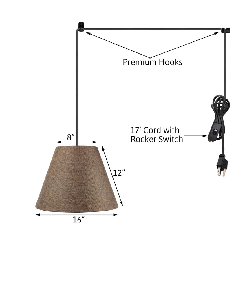 1-Light Plug In Swag Pendant Ceiling Light Chocolate Burlap Shade