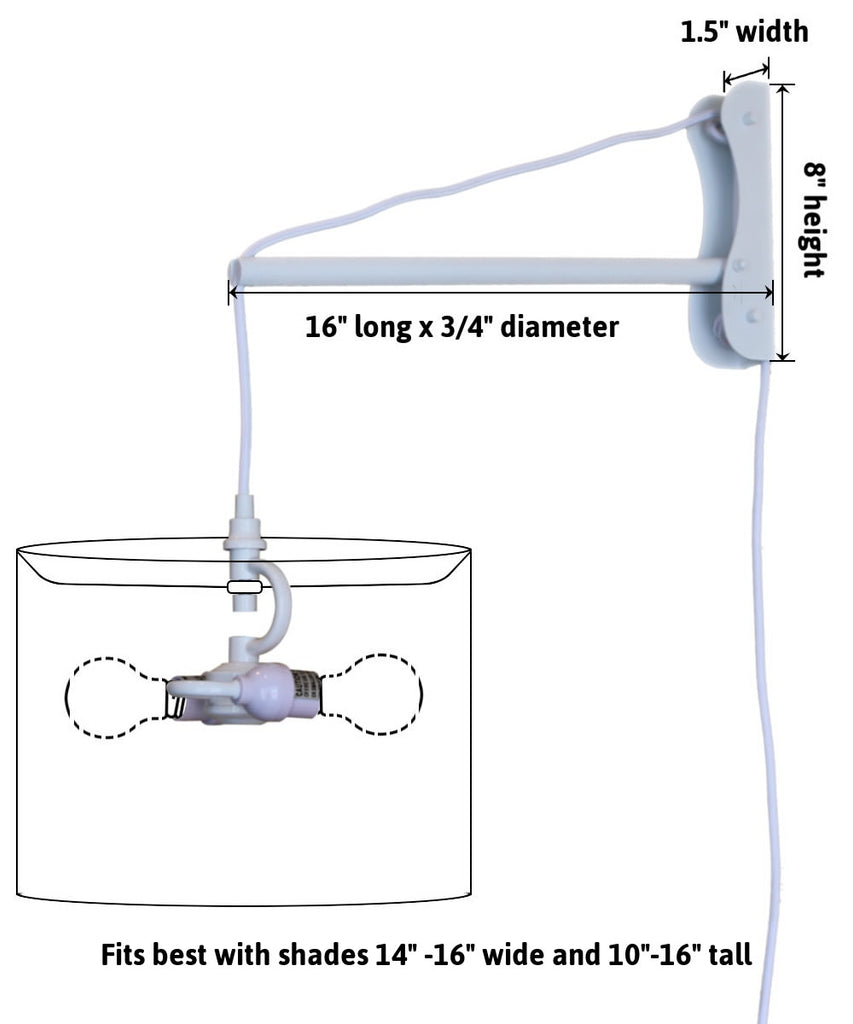 MAST Plug-In Wall Mount Pendant, 2 Light White Cord/Arm with Diffuser, Light Oatmeal Drum Shade 14x14x10