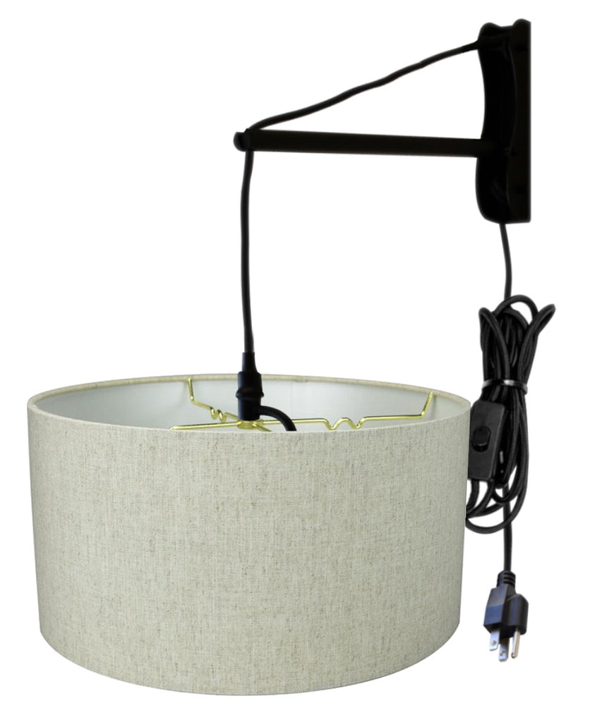 MAST Plug-In Wall Mount Pendant, 1 Light Black Cord/Arm, Textured Oatmeal Shade 18x18x10
