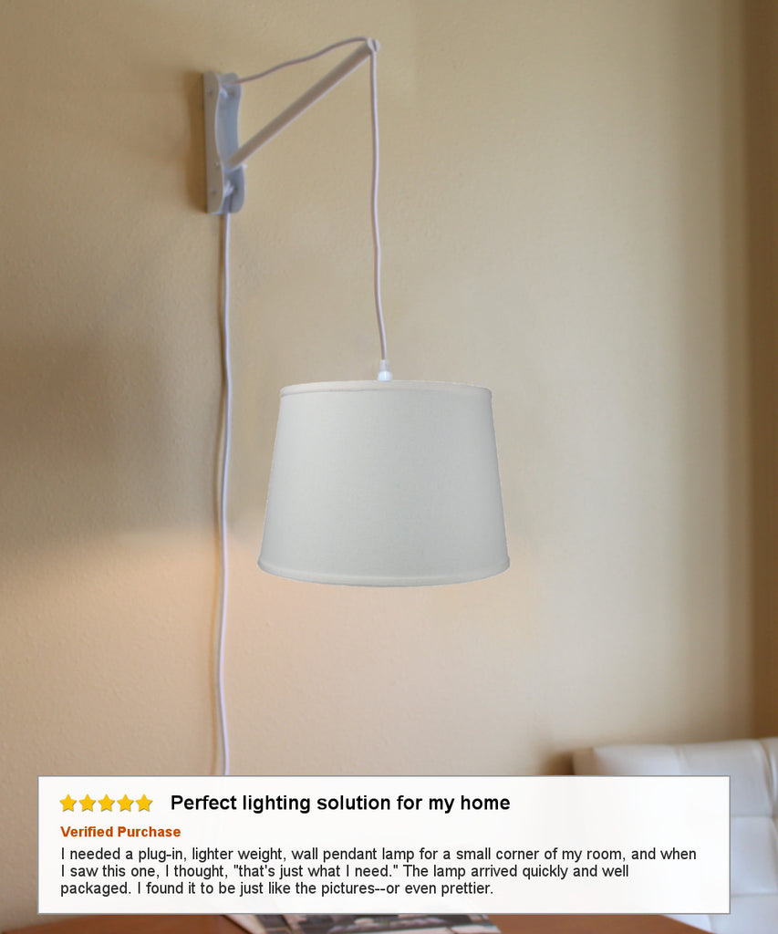 MAST Plug-In Wall Mount Pendant, 1 Light White Cord/Arm, Light Oatmeal Shade 13x16x11
