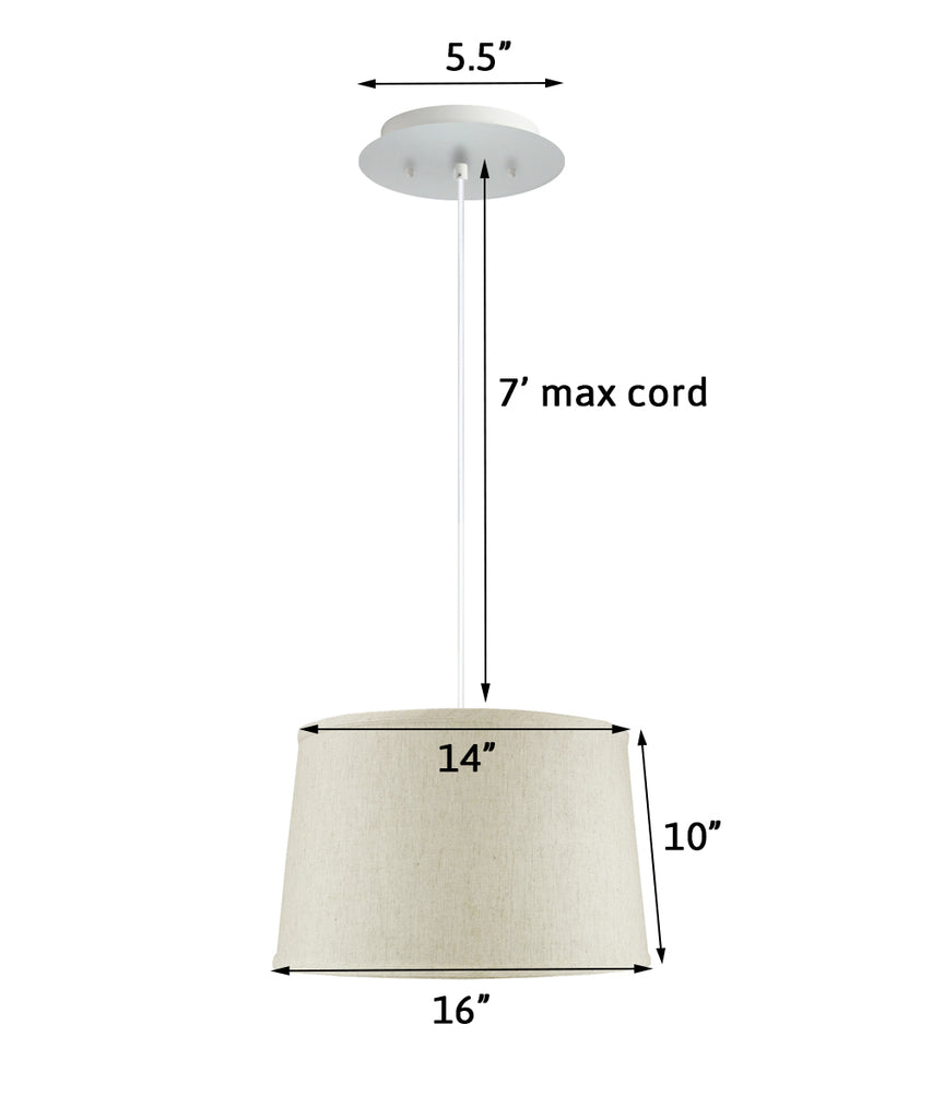 16" W 2 Light Pendant Textured Oatmeal Shade with Diffuser, White Cord