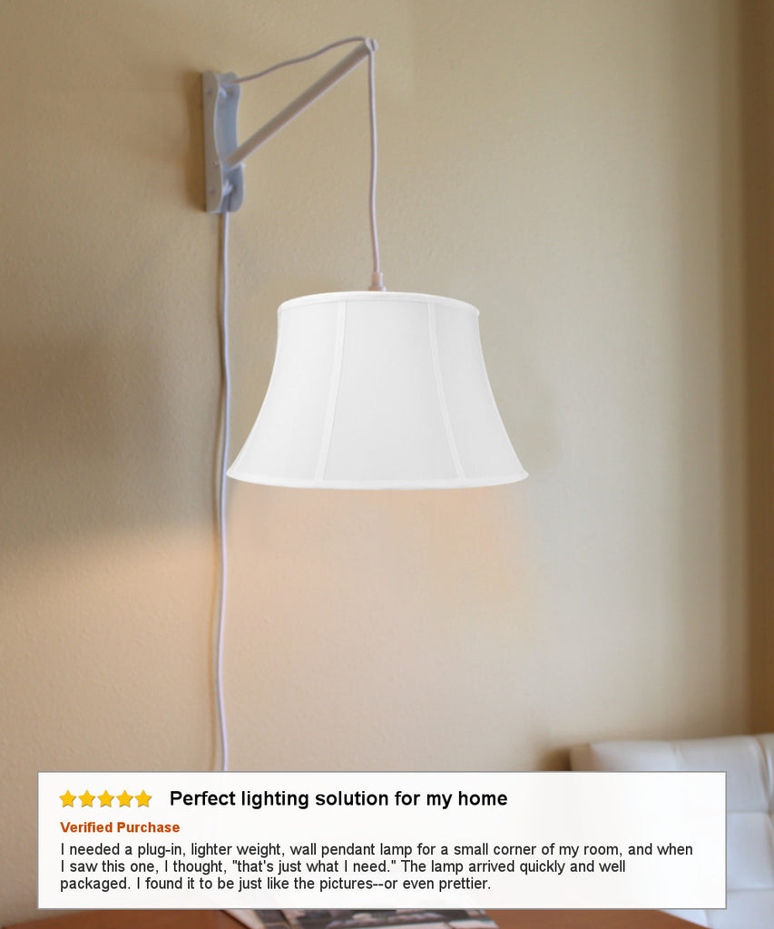 MAST Plug-In Wall Mount Pendant, 2 Light White Cord/Arm with Diffuser, White Shade 13x19x11
