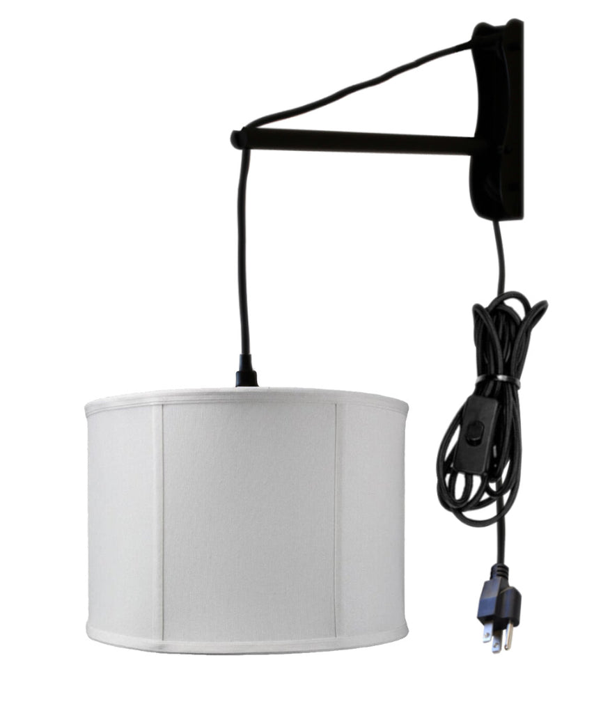 MAST Plug-In Wall Mount Pendant, 1 Light Black Cord/Arm, Light Oatmeal Shade 14x14x10