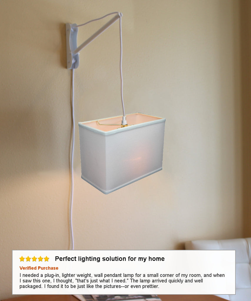 MAST Plug-In Wall Mount Pendant, 1 Light White Cord/Arm, Rectangular White Shade (6.5x12) (6.5x12) x 9