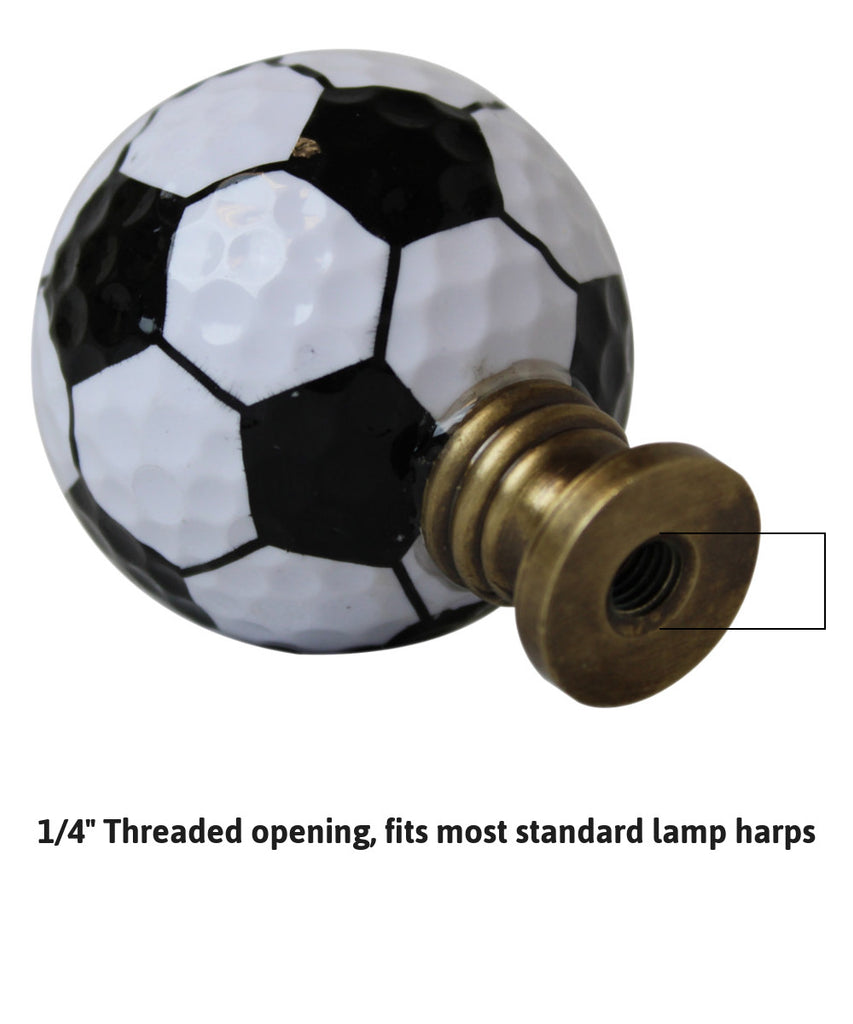 Soccer Ball Lamp Finial, Black and White Pentagon Pattern, 2.25"h