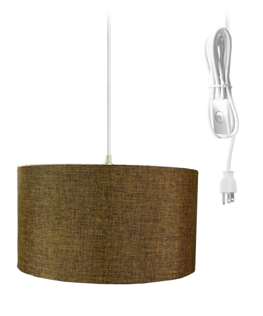 1-Light Plug In Swag Pendant Ceiling Light Chocolate Burlap Shade