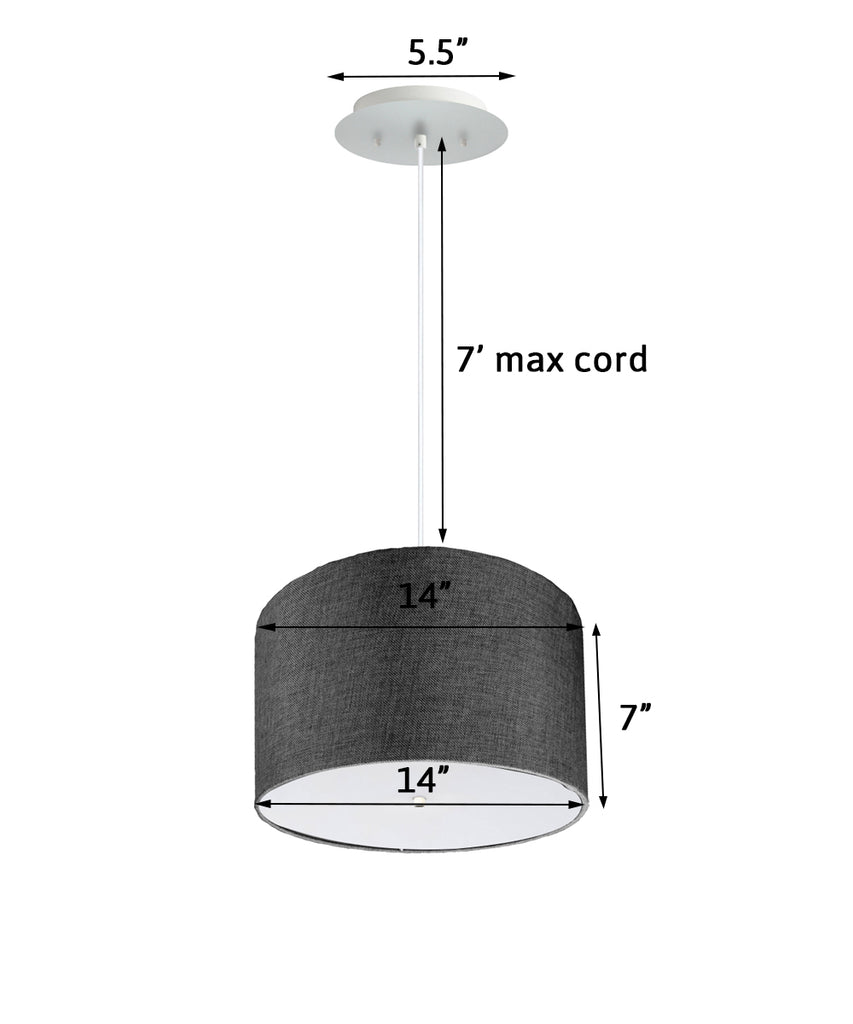 14" W 2 Light Pendant Granite Gray Shade with Diffuser, White Cord