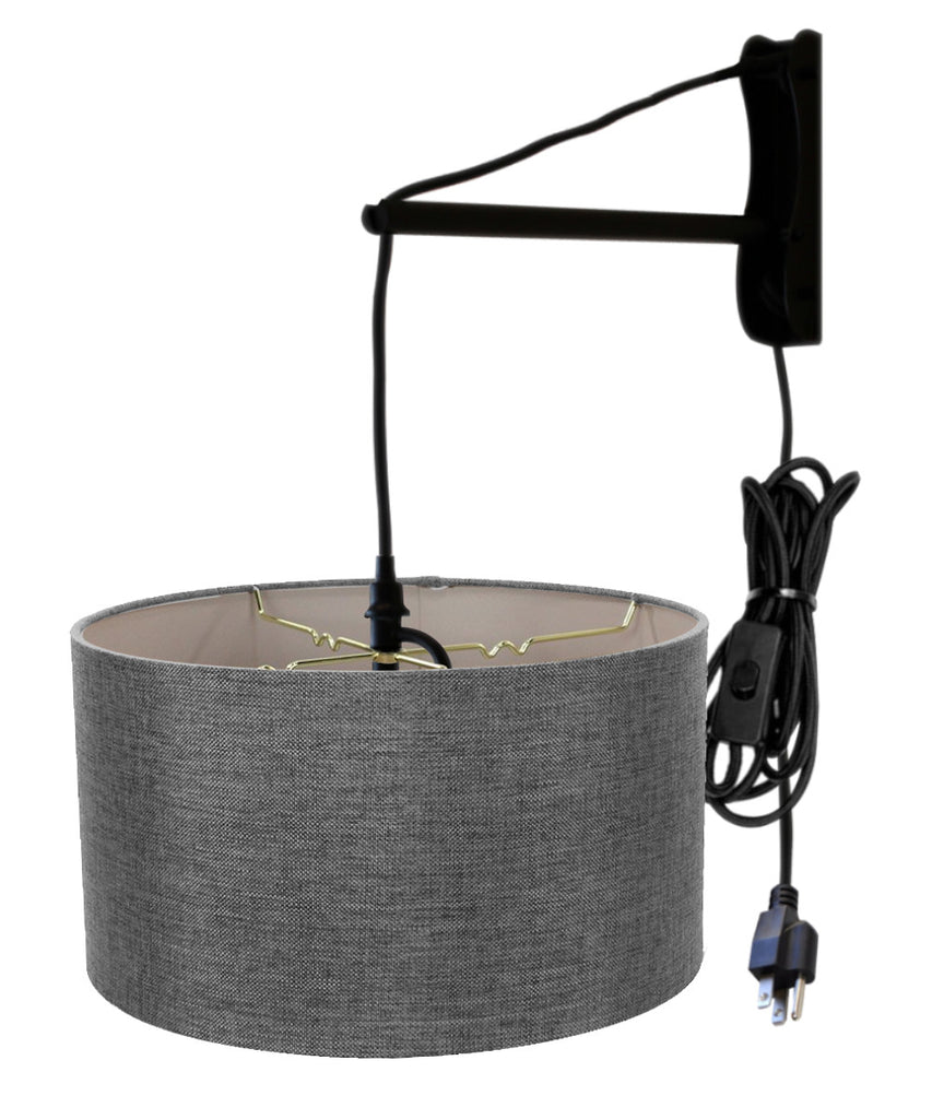 MAST Plug-In Wall Mount Pendant, 1 Light Black Cord/Arm, Granite Gray Shade 18x18x10