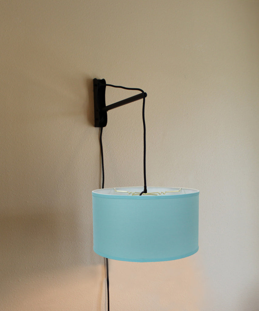 MAST Plug-In Wall Mount Pendant, 1 Light Black Cord/Arm, Island Paridise Blue Shade 18x18x10