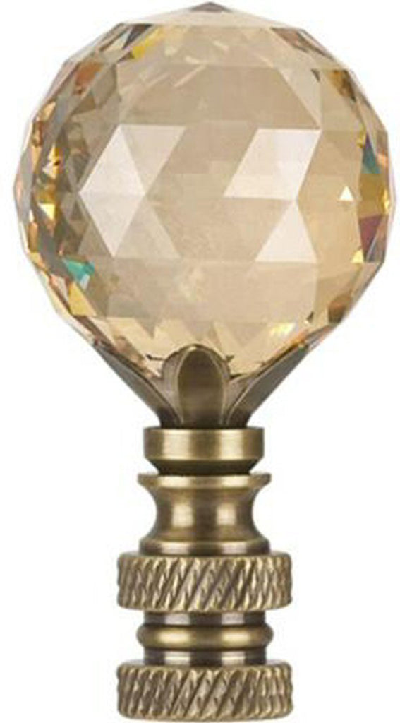 Stephanov Faceted Champagne Crystal Ball Lamp Finial Antique Brass 2.25"h