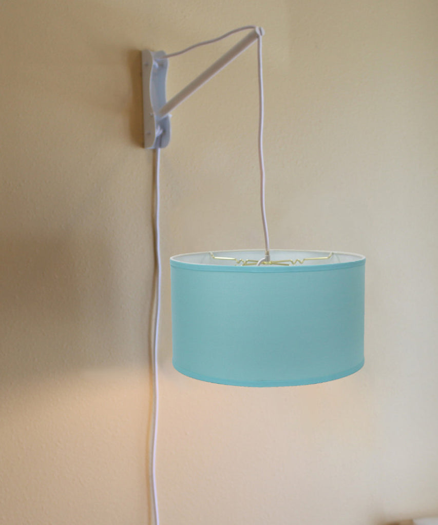 MAST Plug-In Wall Mount Pendant, 1 Light White Cord/Arm, Island Paridise Blue Shade 18x18x10