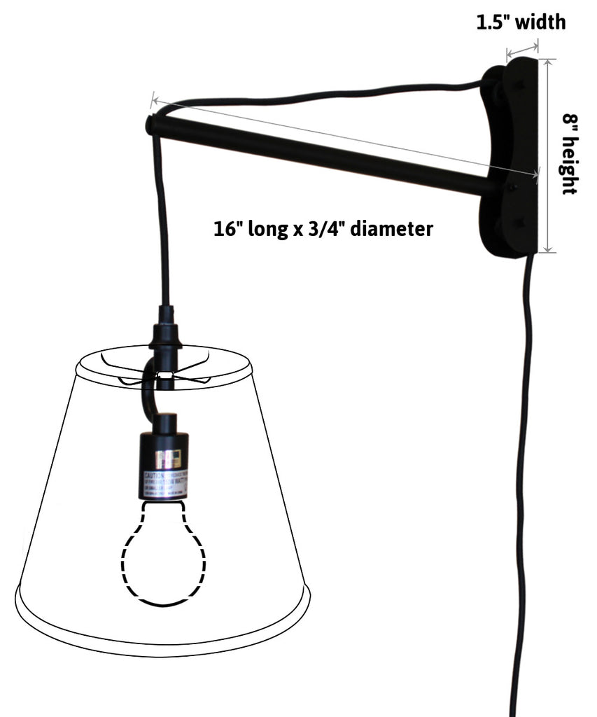 MAST Plug-In Wall Mount Pendant, 1 Light Black Cord/Arm, Black/Gold Shade 09x16x12