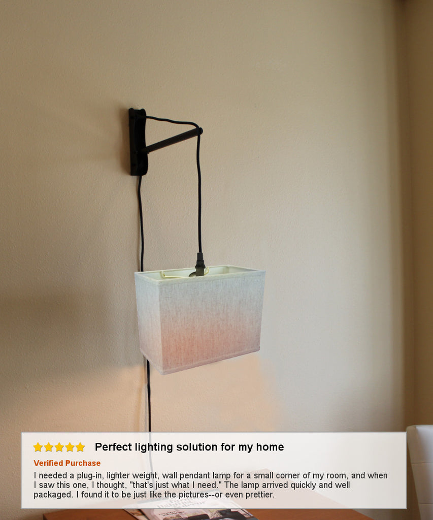 MAST Plug-In Wall Mount Pendant, 1 Light Black Cord/Arm, Rectangular Textured Oatmeal (6.5x12) (6.5x12) x 9