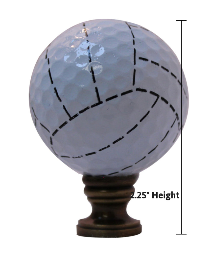 Volleyball Lamp Finial, White with Black Stripes, 2.25"h