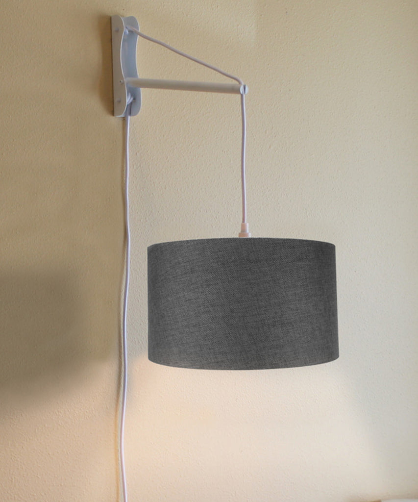 MAST Plug-In Wall Mount Pendant, 2 Light White Cord/Arm with Diffuser, Granite Gray Shade 16x16x08