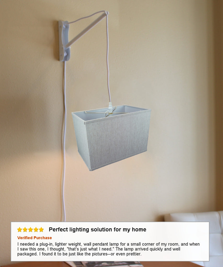 MAST Plug-In Wall Mount Pendant, 1 Light White Cord/Arm, Textured Oatmeal Rectangular Shade (10x16) (10x16) x 11