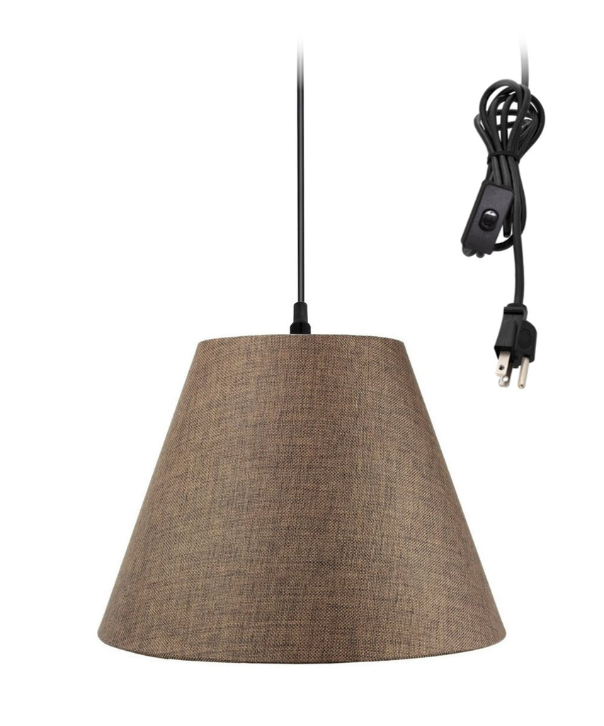 1-Light Plug In Swag Pendant Ceiling Light Chocolate Burlap Shade