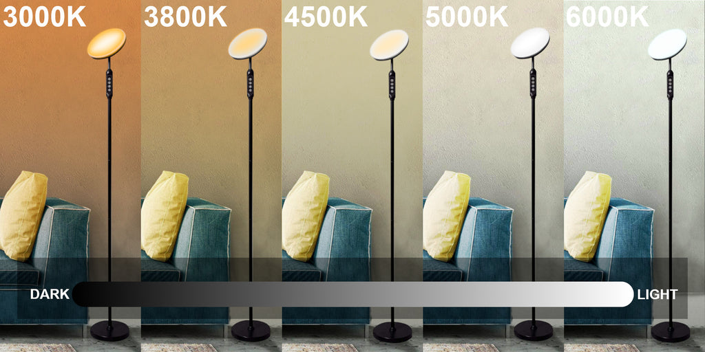 LED Torchiere 70" Floor Lamp (5 Color Settings) 2,100 Lumens,Dimmable Black Metal with Remote
