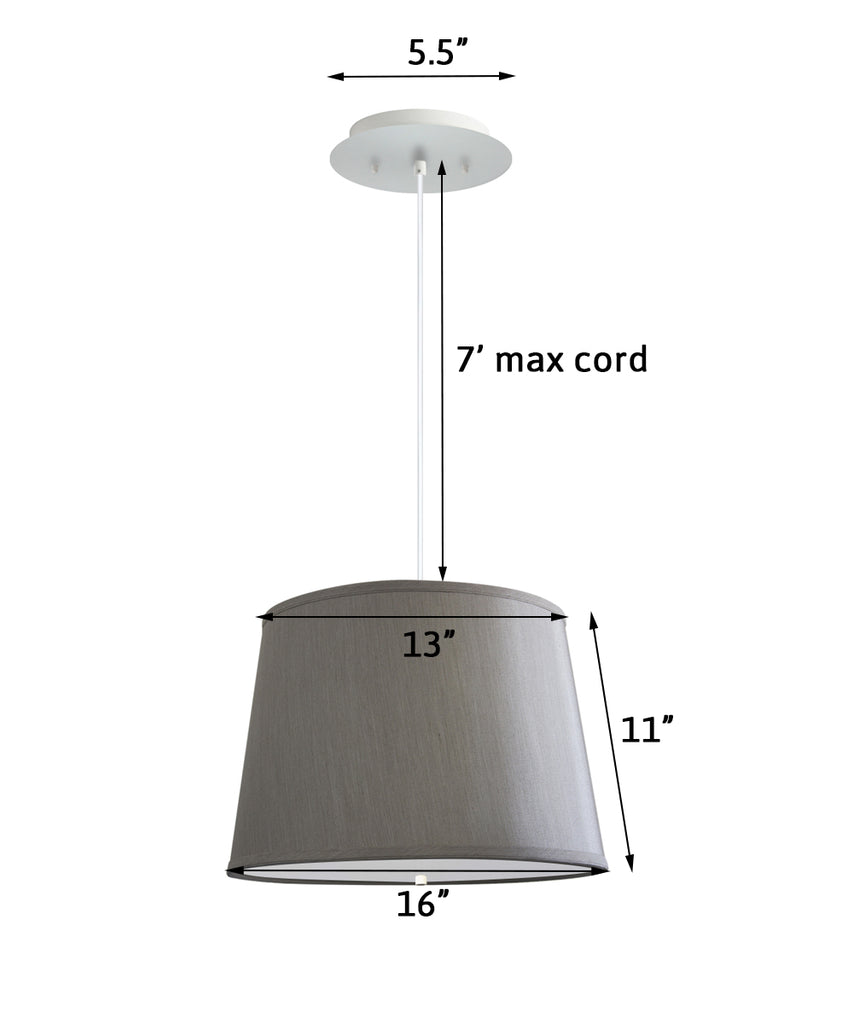 16" W 2 Light Pendant Bavarian Gray Shade with Diffuser, White Cord