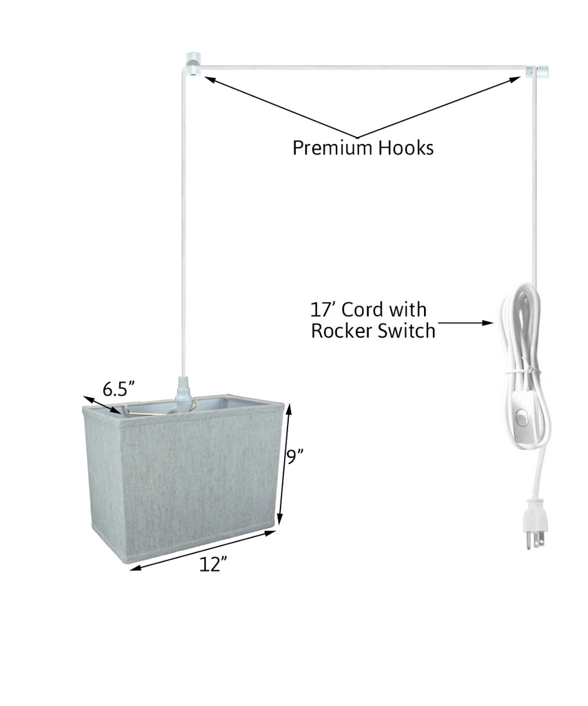 Rectangular 1 Light Swag Plug-In Pendant Hanging Lamp (6.5x12) (6.5x12) x 9" Textured Oatmeal