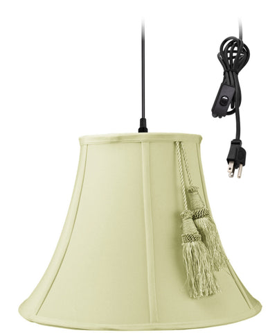 1-Light Plug In Swag Pendant Ceiling Light Tassle Eggshell Shade