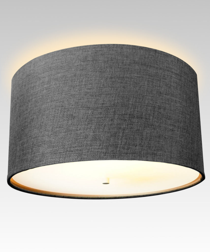 16" Moderne Flush Mount Converter Kit Granite Grey Burlap Hardback Drum Lampshade 16"x16"x8"