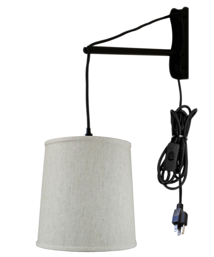 MAST Plug-In Wall Mount Pendant, 1 Light Black Cord/Arm, Textured Oatmeal Shade 10x12x12
