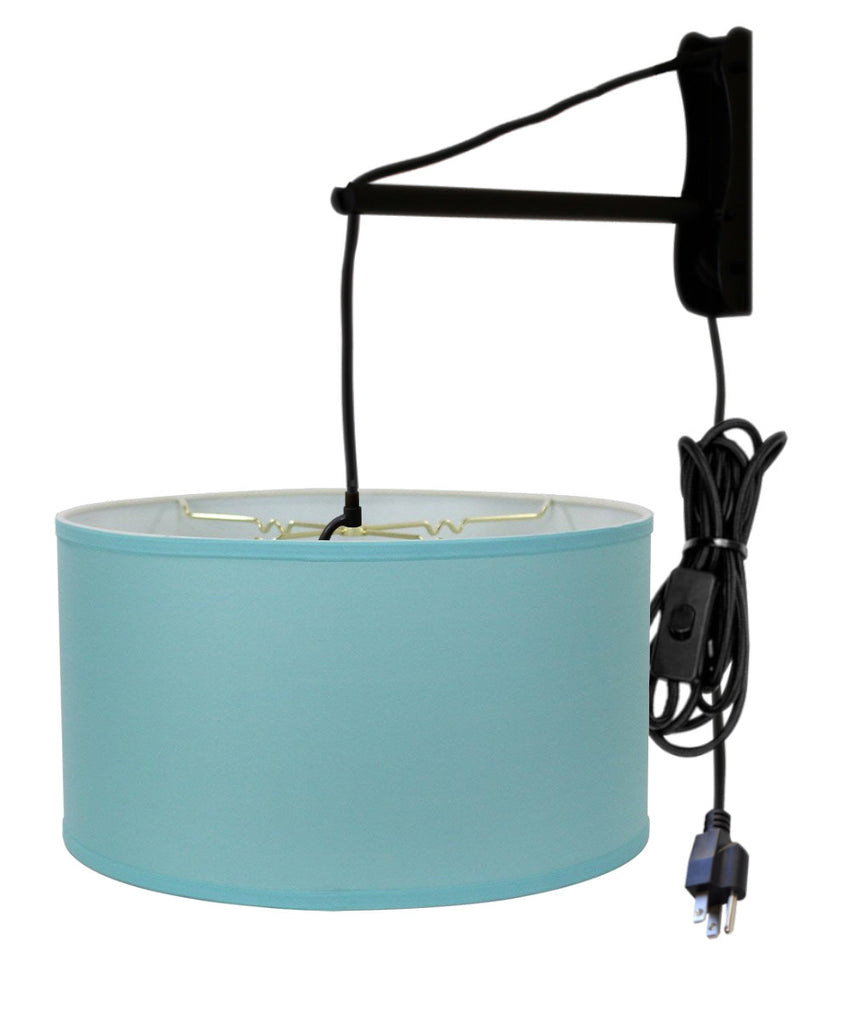 MAST Plug-In Wall Mount Pendant, 1 Light Black Cord/Arm, Island Paridise Blue Shade 18x18x10