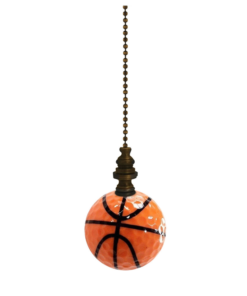 Basketball Ceiling Fan Pull, 2.25"h with 12" Antiqued Brass Chain