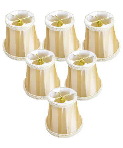 Set of 6 Beige/Eggshell Striped Chandelier Clip-On Premium  Lampshade 3x5x4.5