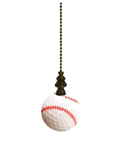 Baseball Ceiling Fan Pull, 2.25"h with 12" Antiqued Brass Chain