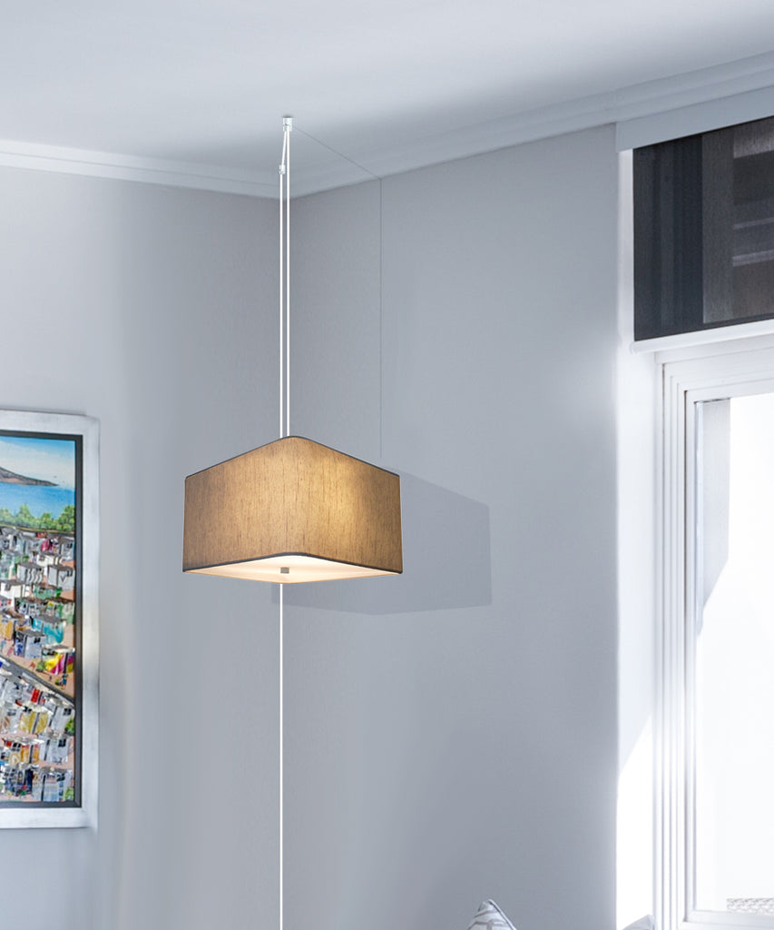2 Light Swag Plug-In Pendant 14"w Rounded Corner Square Oatmeal Drum Shade with Diffuser, White Cord