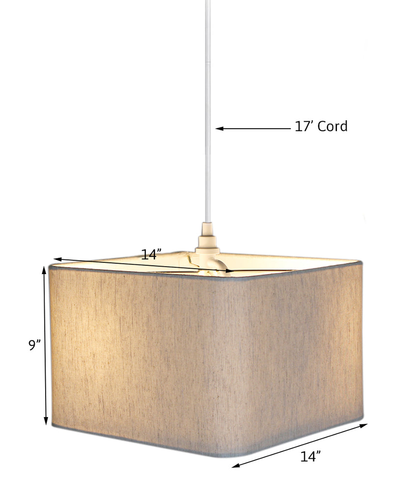 2 Light Swag Plug-In Pendant 14"w Rounded Corner Square Oatmeal Drum Shade with Diffuser, White Cord