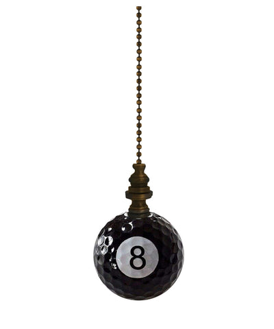 8-Ball Billiard Ceiling Fan Pull, 2.25"h with 12" Antiqued Brass Chain