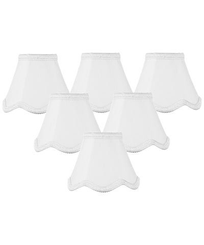 Set of 6 Down White Scallop Stretch Clip-on Candelabra Lampshade 2.5x5x4