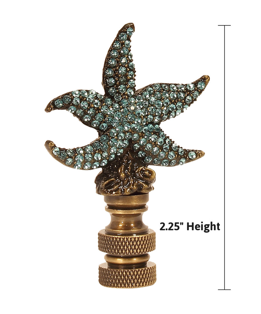 Starfish with Aagean Blue Glass Ceiling Fan Pull, 2.25"h with 12" Antiqued Brass Chain