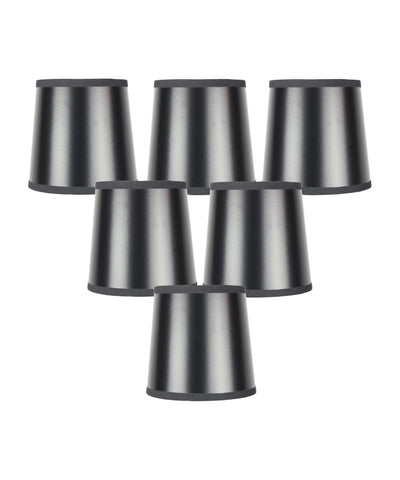 Set of 6 Black Parchment Gold-Lined Drum Chandelier Clip-On Lampshade 4x5x5