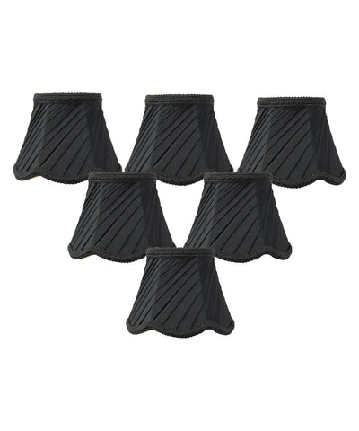 Set of 6 Pleated Scallop Clip-on Candelabra Lampshade Black Fabric 3x5x4