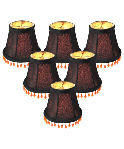 Set of 6 Candelabra Stretch with Gold Liner Amber Beads Clip-On Lampshade 3x5x4