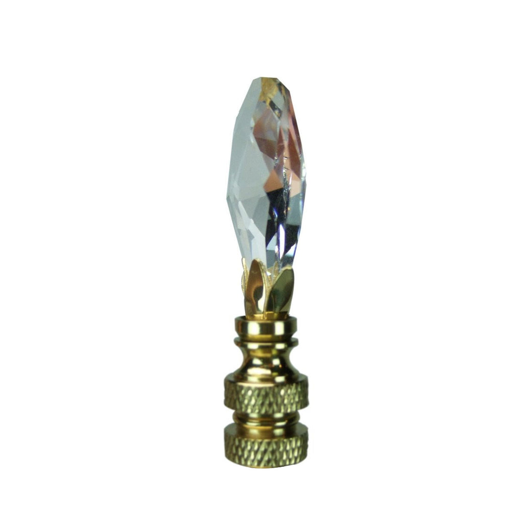 Stephanov Crystal Small Tear Drop Lamp Finial Polished Brass 2.5"h