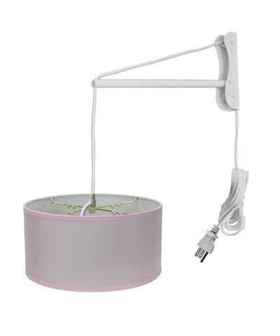 MAST Plug-In Wall Mount Pendant, 2 Light White Cord/Arm with Diffuser, Pale Dogwood Pink Shade 16x16x08