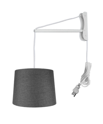 MAST Plug-In Wall Mount Pendant, 2 Light White Cord/Arm with Diffuser, Drum Granite Gray Burlap Shade 12x14x10