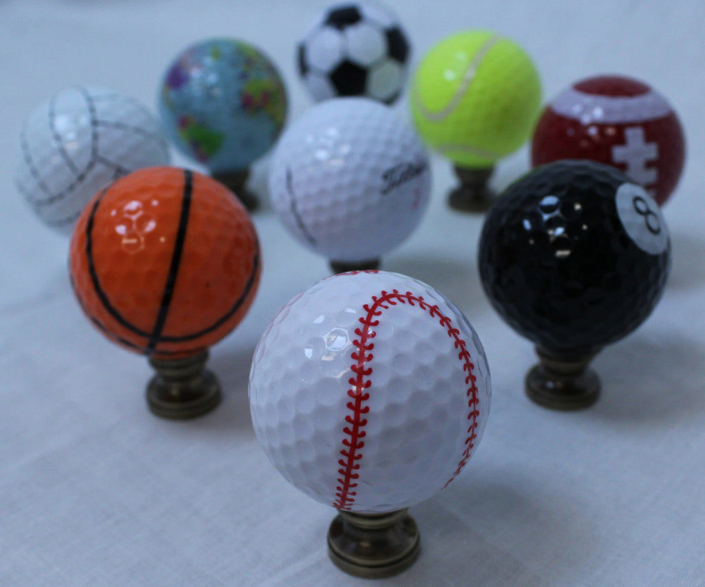 Baseball Lamp Finial, White with Red Stitching 2.25"h