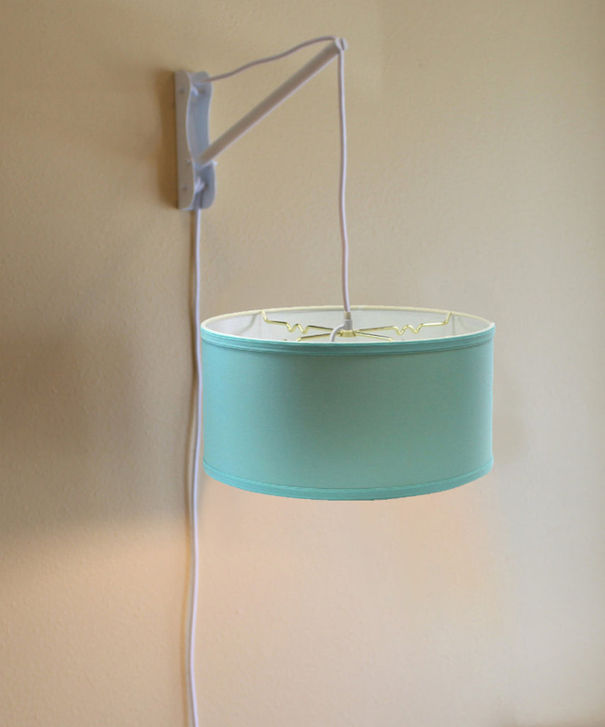 MAST Plug-In Wall Mount Pendant, 2 Light White Cord/Arm with Diffuser, Island Paridise Blue Shade 14x14x07