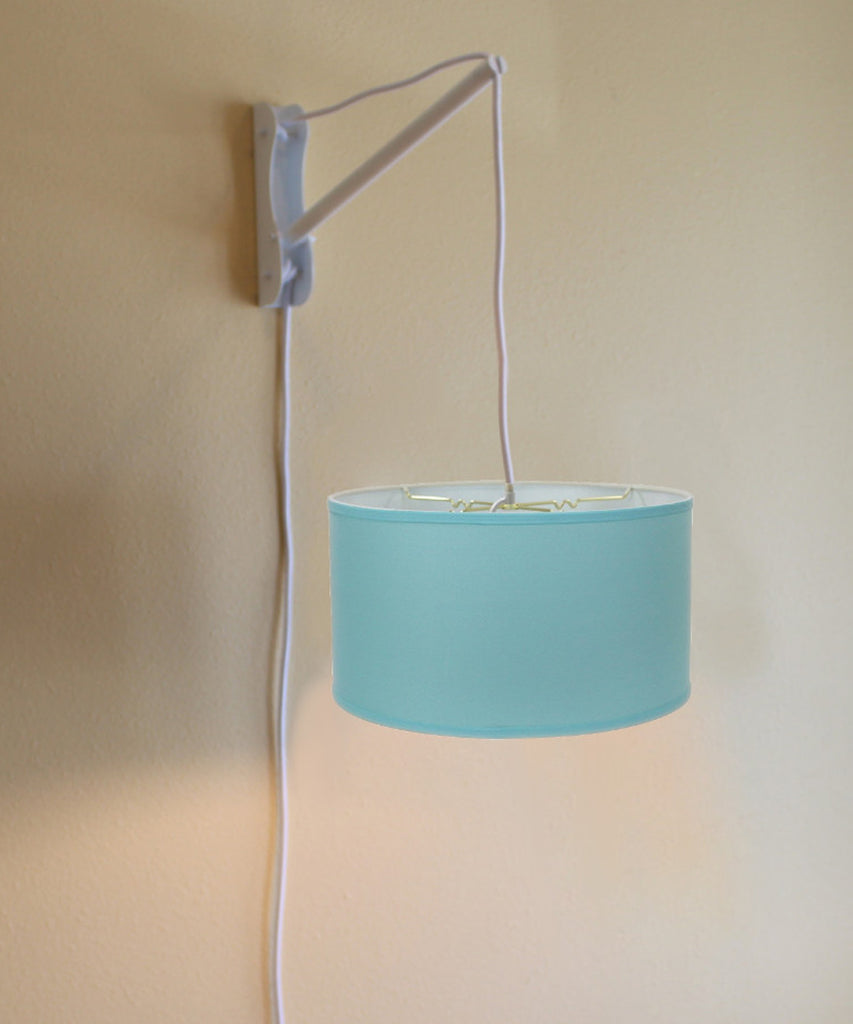MAST Plug-In Wall Mount Pendant, 2 Light White Cord/Arm with Diffuser, Island Paridise Blue Shade 18x18x10