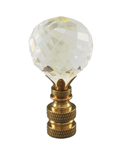 Faceted Crystal Ball Polished Brass Finial 2"h