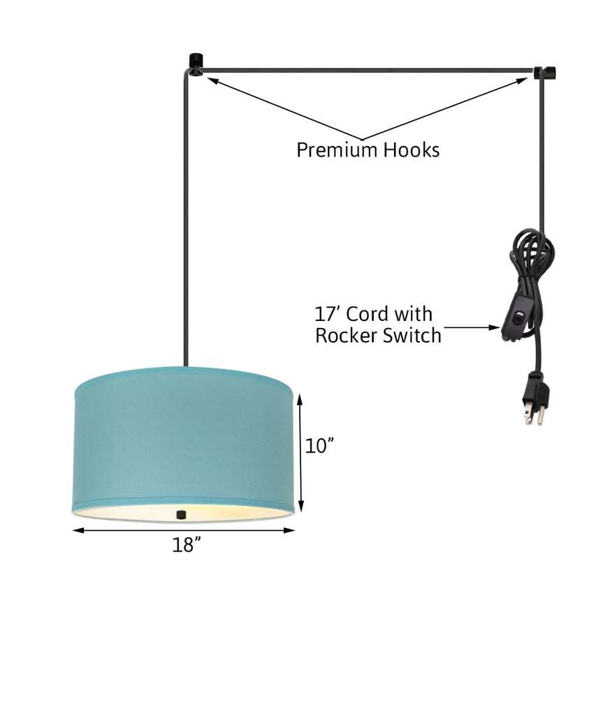 2 Light Swag Plug-In Pendant 18"w Island Paridise Blue with Diffuser, Black Cord