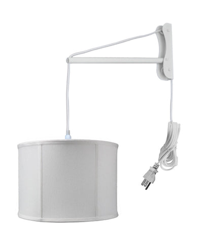 MAST Plug-In Wall Mount Pendant, 1 Light White Cord/Arm, Light Oatmeal Shade 14x14x10